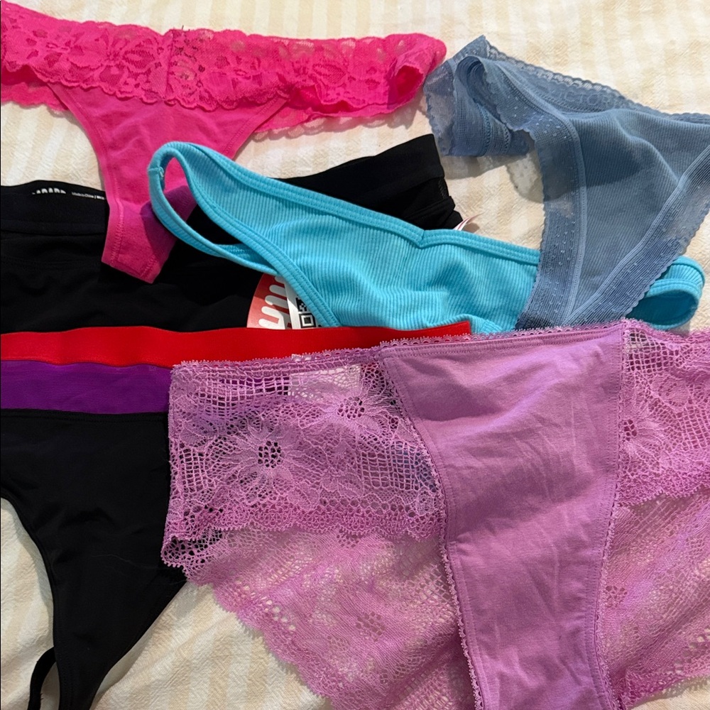 Victoria's Secret Lace and Mesh Panty Collection - Pink, Blue, Black